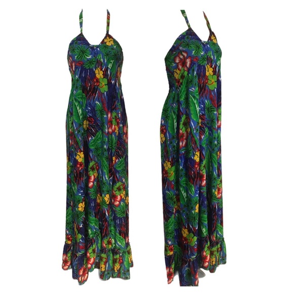 Size 12/14 Hibiscus floral halter maxi dress - Picture 2 of 8